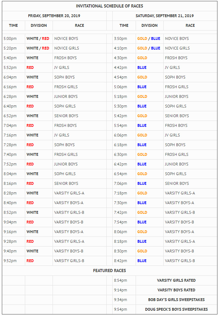 2019-09-20 - Race Schedule - Woodbridge Invite (both days)